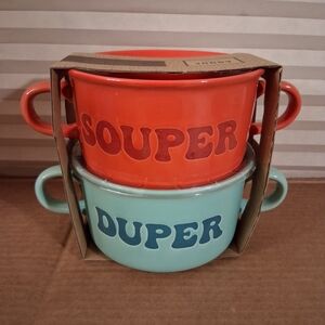 Souper Duper Ceramic Soup Bowls - Red and Blue